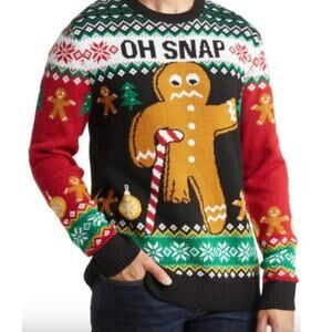 Celebrate Together Gingerbread‎ Man SNAP Ugly Christmas Sweater Men's XXL / 2XL